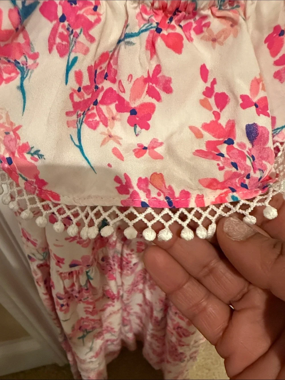 OshKosh B'gosh White Maxi Dress with Pink Floral and Blue Accents. EUC. Summer